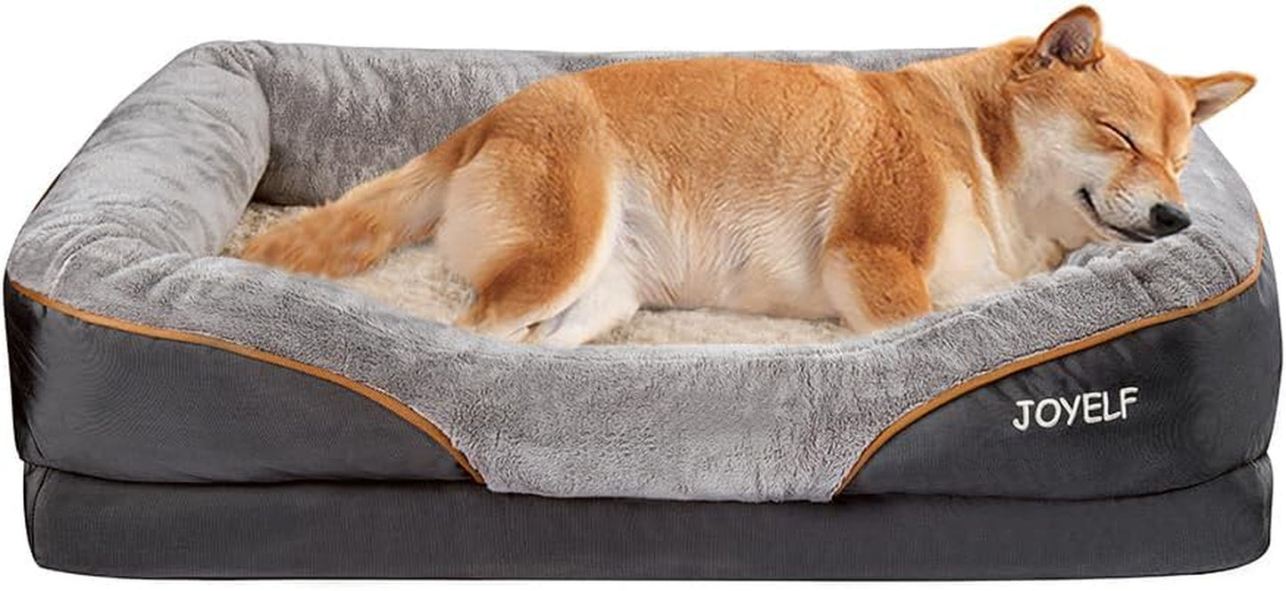 Orthopedic Large Memory Foam Dog Bed with Removable Washable Cover and Complimentary Squeaker Toy