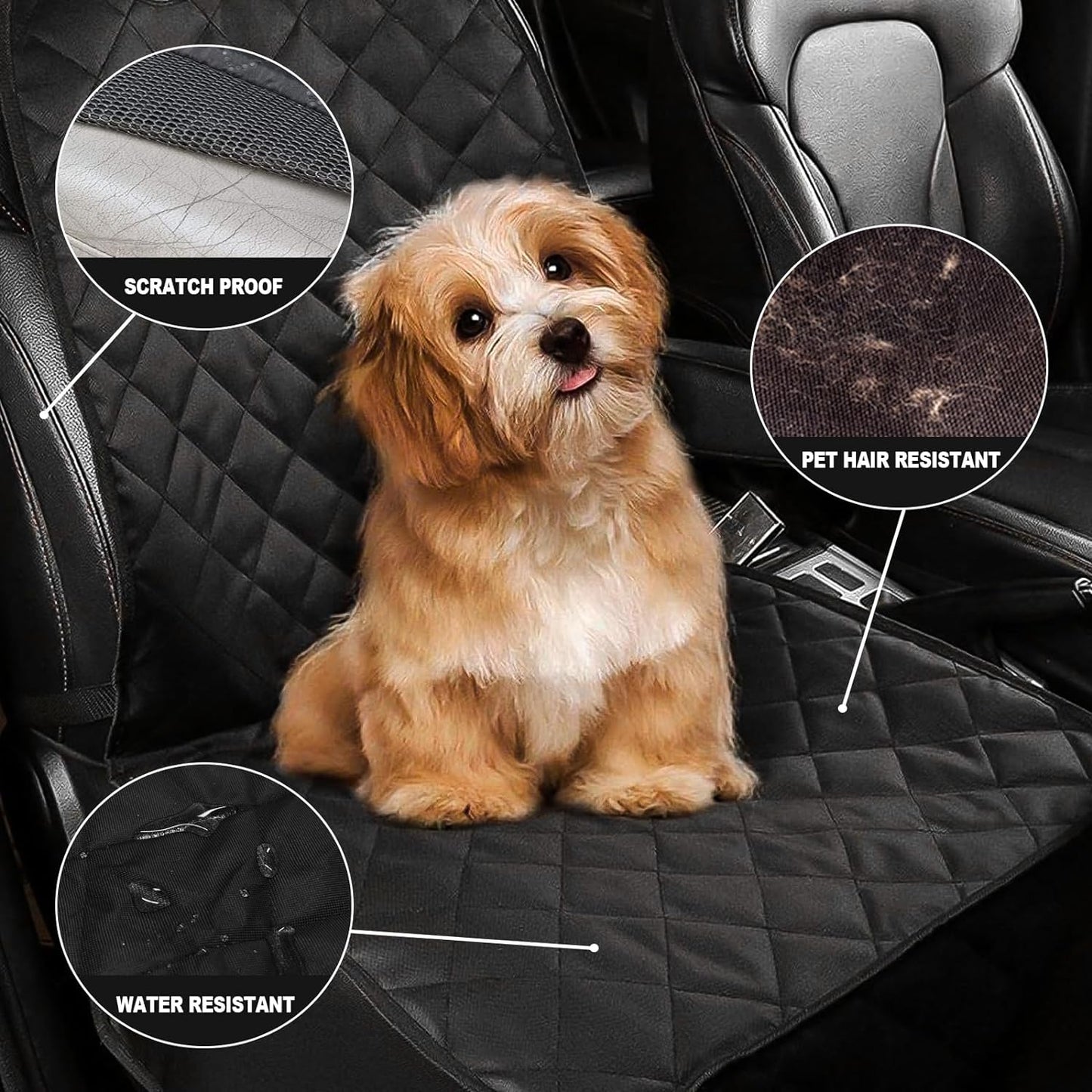 Premium Waterproof Dog Seat Covers for Cars, Trucks, and SUVs - Heavy-Duty 600D Fabric, Non-Slip Backing, Hammock Style, Black, Set of 2