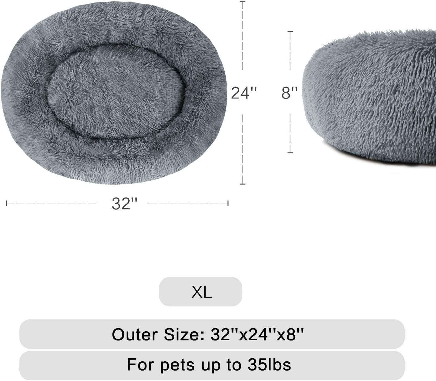 Cuddler Dog Bed with Soft Faux Fur Surface, Machine Washable Donut Pillow Design, Non-Slip Base, and Elegant Edging