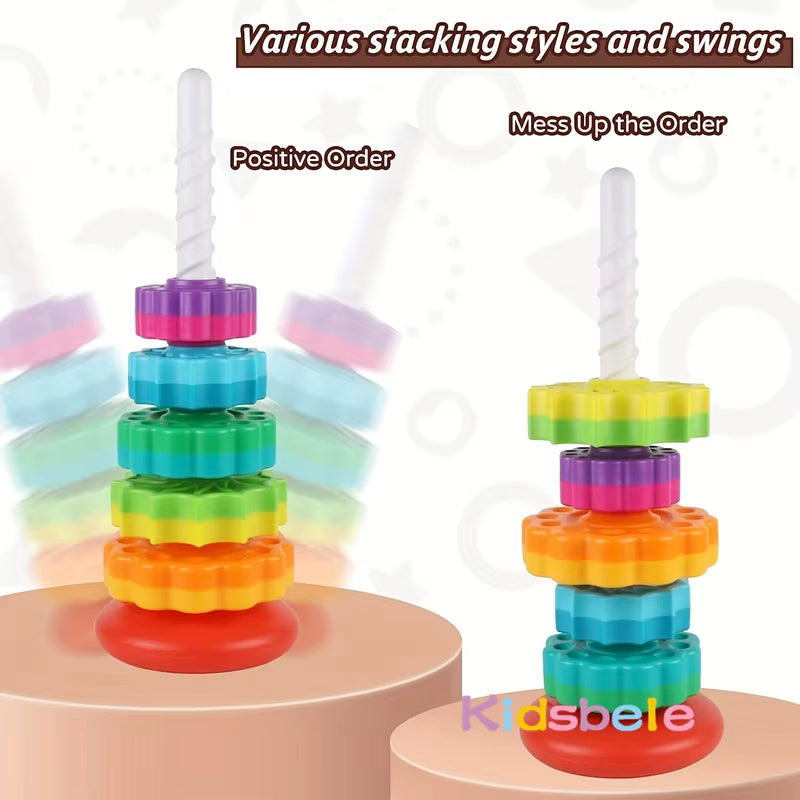 Rainbow Spinning Stacking Toy for Early Childhood Development and Intelligence Enhancement in Children