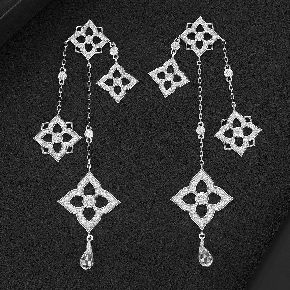 GODK TRENDY Long Tassel Statement Necklace for Women - Elegant Cubic Zirconia Bridal Jewelry Gift for Weddings and Parties
