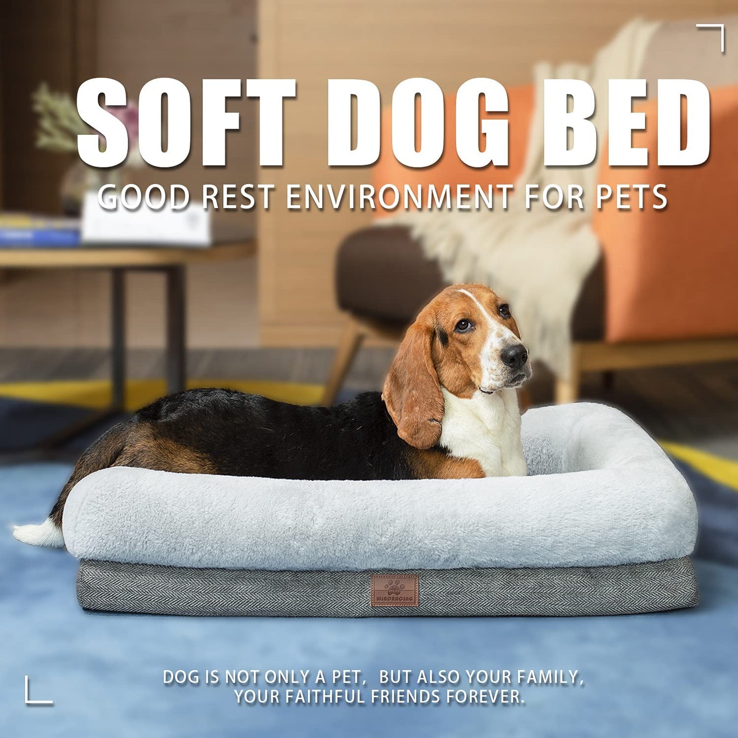 Orthopedic Medium Dog Bed with Bolster Sides, Removable Washable Cover, Non-Skid Base, Egg Foam Couch for Comfortable Sleeping, 31 x 25 Inches, Gray