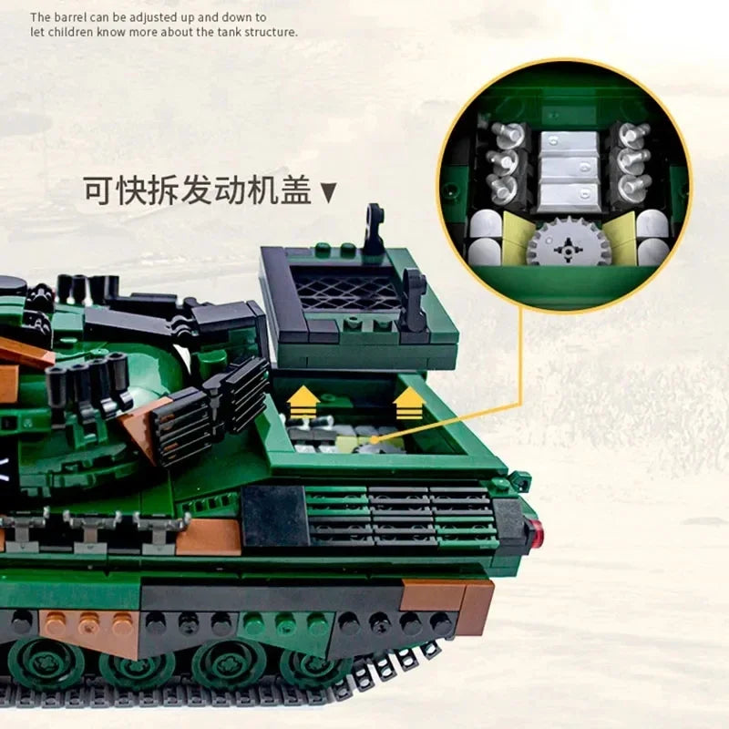 Germany WW2 Leopard 1 Main Battle Tank Model - Educational Building Blocks Set for Military Enthusiasts and Gift for Boys