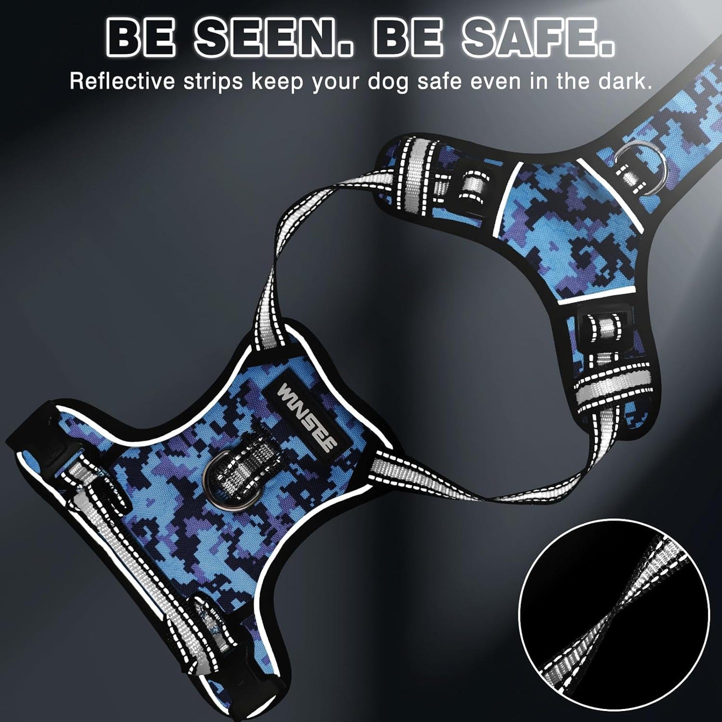 No-Pull Dog Harness with Adjustable Reflective Oxford Vest and Collar, Front/Back Leash Clips for All Dog Sizes, Easy Control Handle for Walking