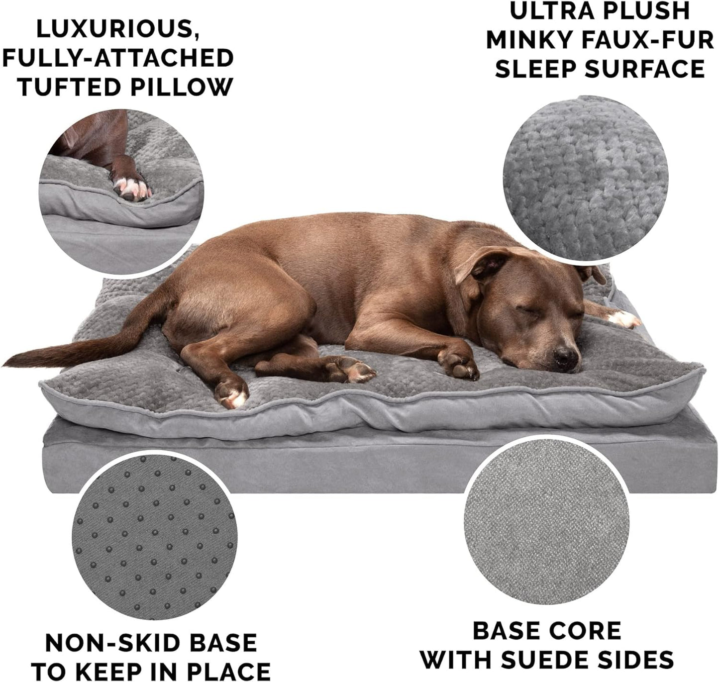 Orthopedic Dog Bed for Medium and Small Breeds with Removable Washable Cover and Pillow Cushion Top, Supports Dogs Up to 35 lbs - Minky Plush and Suede Mattress in Titanium Gray, Medium Size
