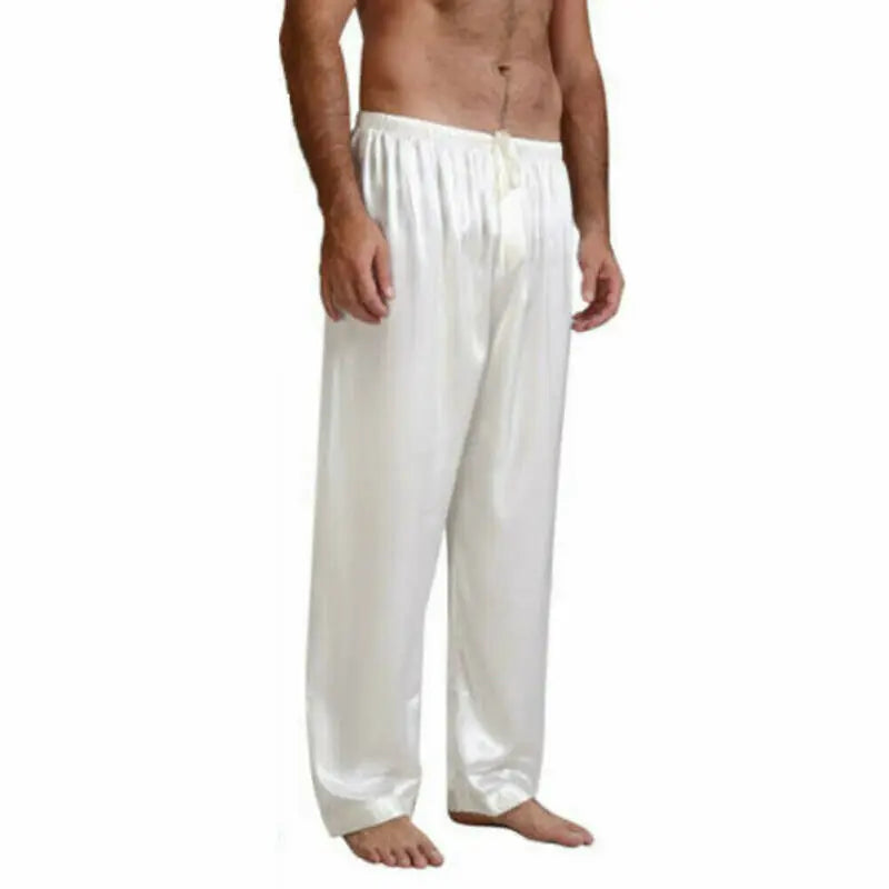 Men's Loose Silk Satin Pajama Pants - Casual Nightwear Sleep Bottoms