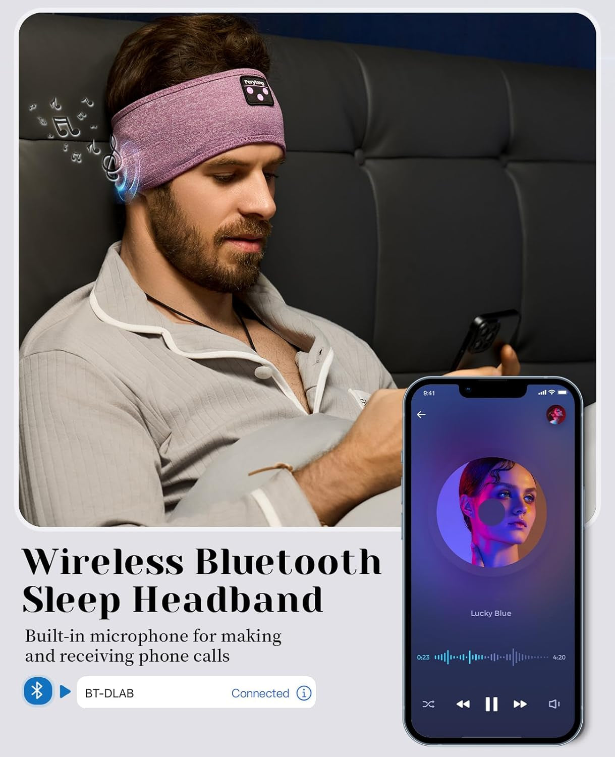 Sleep Headphones, Bluetooth Sports Headband Headphones with Ultra-Thin HD Stereo Speakers Perfect for Sleeping,Workout,Jogging,Yoga,Insomnia, Air Travel, Meditation
