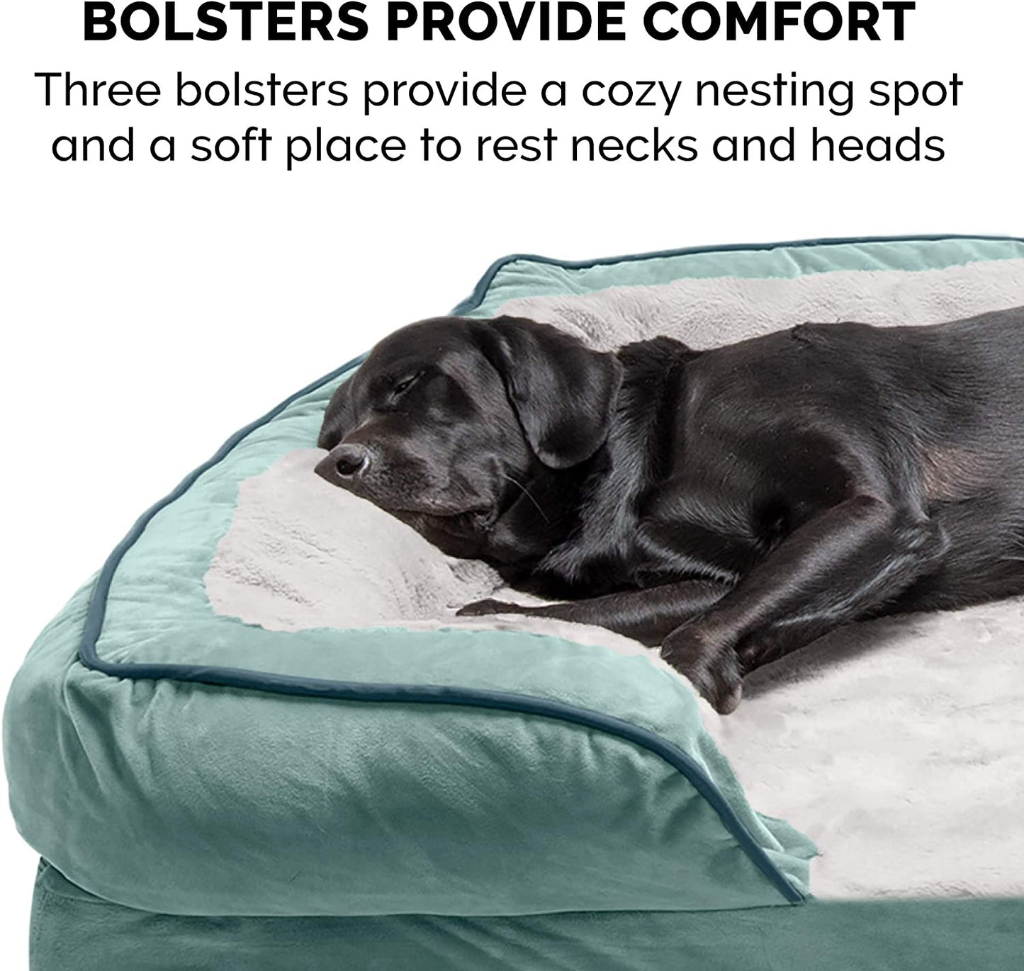 Orthopedic Small Dog Bed with Removable Bolsters and Washable Cover for Dogs Up to 20 lbs - Plush Velvet Waves in Celadon Green