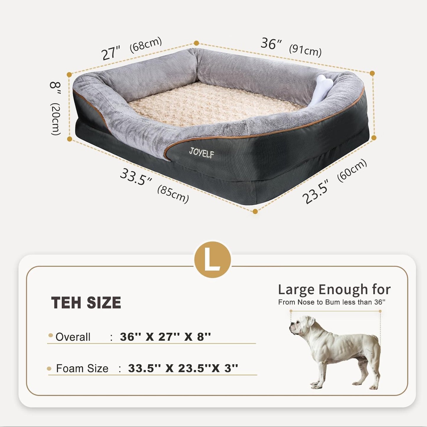 Orthopedic Large Memory Foam Dog Bed with Removable Washable Cover and Complimentary Squeaker Toy