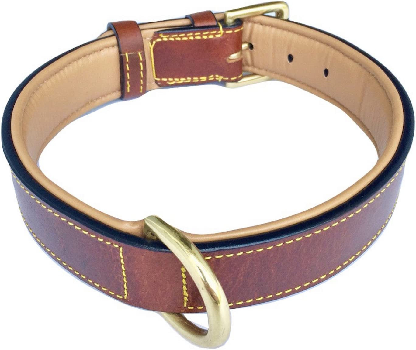 Premium Genuine Leather Padded Dog Collar - Large Brown, 24" Length x 1.5" Width, Fits Neck Sizes 18" to 21