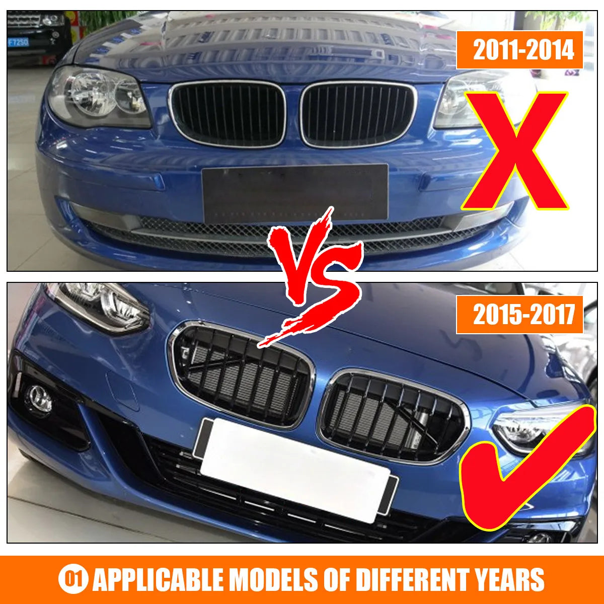 2015-2017 BMW F20 F21 120I LCI 1 Series Glossy Black Racing Grille with 2 Slats