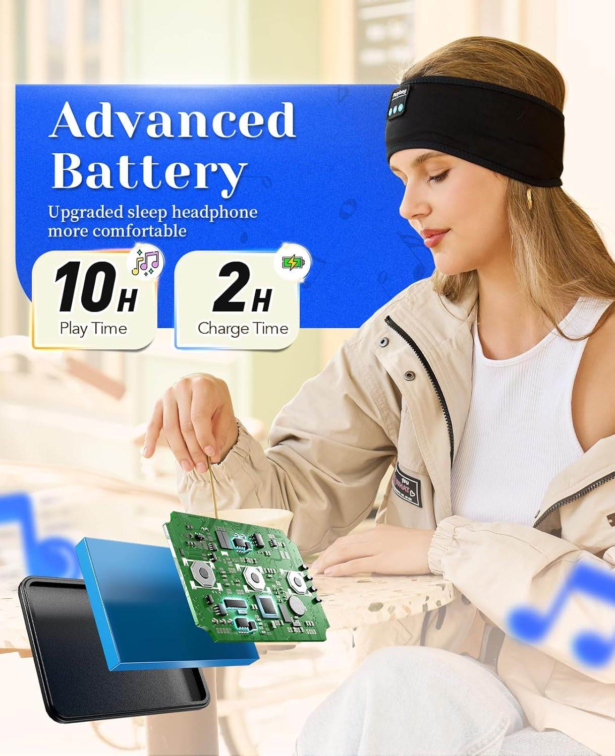 Sleep Headphones Wireless, Bluetooth Sports Headband Headphones with Ultra-Thin HD Stereo Speakers Perfect for Sleeping,Workout,Jogging,Yoga,Insomnia, Air Travel, Meditation