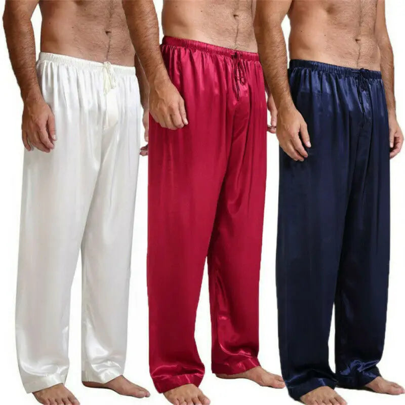 Men's Loose Silk Satin Pajama Pants - Casual Nightwear Sleep Bottoms