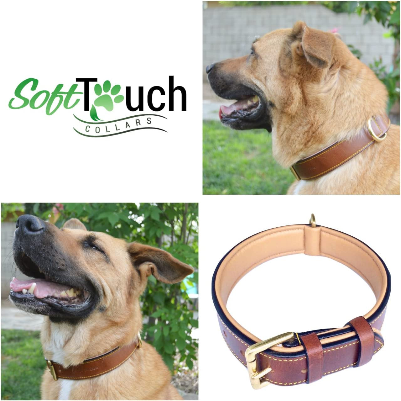 Premium Genuine Leather Padded Dog Collar - Large Brown, 24" Length x 1.5" Width, Fits Neck Sizes 18" to 21