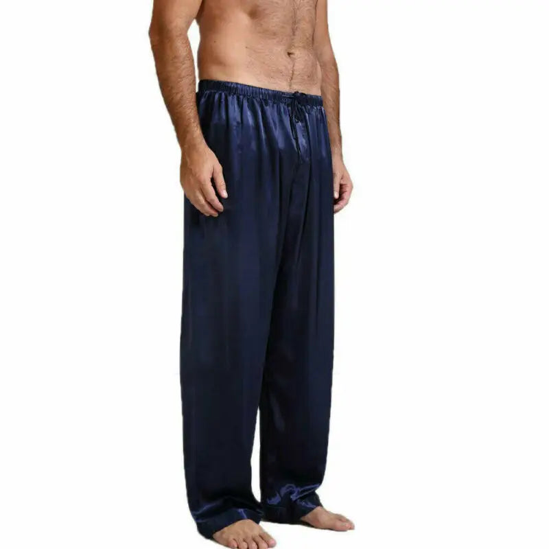 Men's Loose Silk Satin Pajama Pants - Casual Nightwear Sleep Bottoms