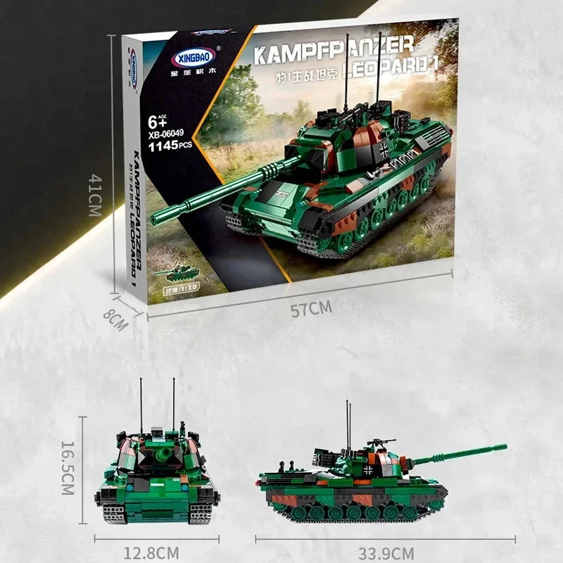 Germany WW2 Leopard 1 Main Battle Tank Model - Educational Building Blocks Set for Military Enthusiasts and Gift for Boys