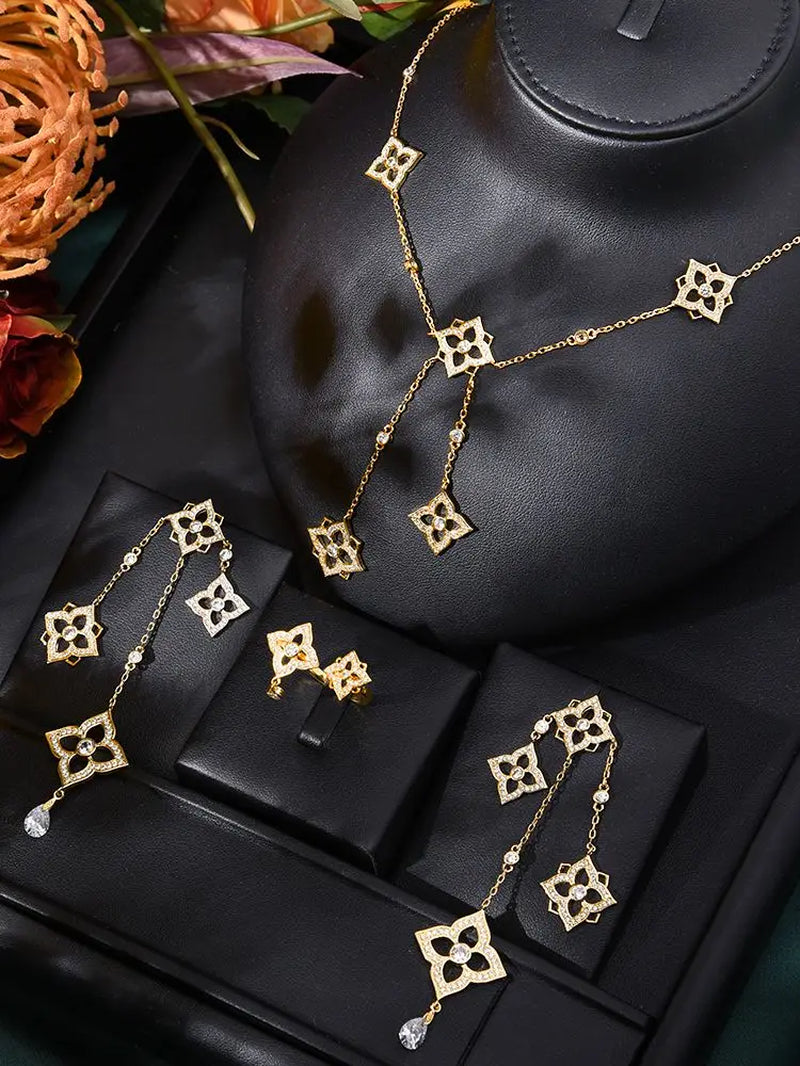 GODK TRENDY Long Tassel Statement Necklace for Women - Elegant Cubic Zirconia Bridal Jewelry Gift for Weddings and Parties