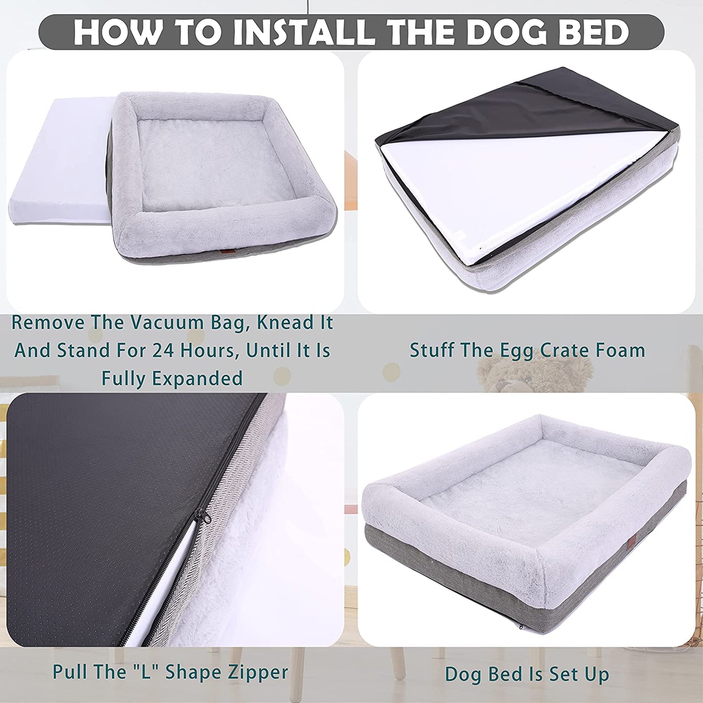 Orthopedic Medium Dog Bed with Bolster Sides, Removable Washable Cover, Non-Skid Base, Egg Foam Couch for Comfortable Sleeping, 31 x 25 Inches, Gray