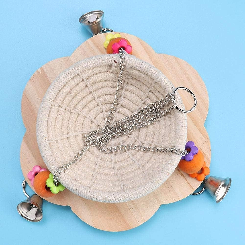 Handmade Cotton Bird Nest Swing Hammock for Parakeets, Cockatiels, Conures, Lovebirds, and Finches with Colorful Chew Toy and Bells