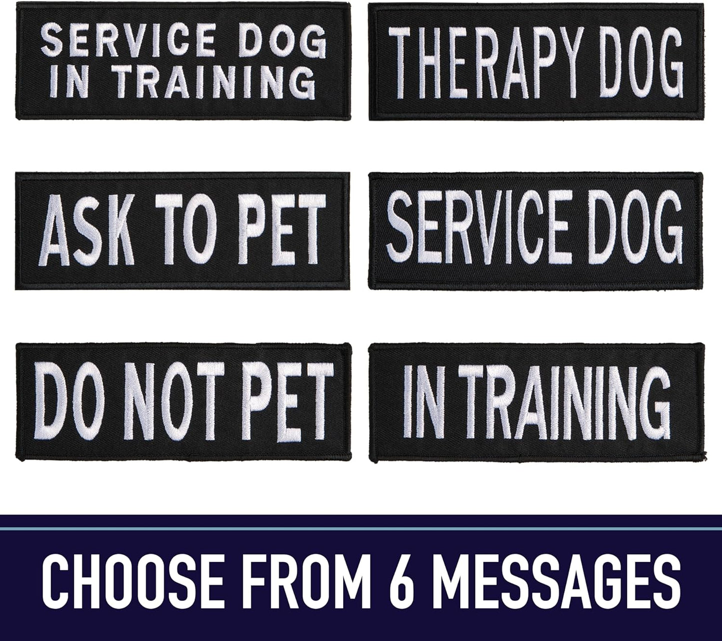 Service Dog Harness Patches | Velcro-Backed Embroidered Patches for Vests | Do Not Pet, Dog in Training, Service Dog, Emotional Support | Removable Hook and Loop Design