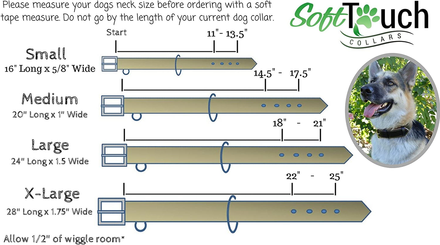 Premium Genuine Leather Padded Dog Collar - Large Brown, 24" Length x 1.5" Width, Fits Neck Sizes 18" to 21
