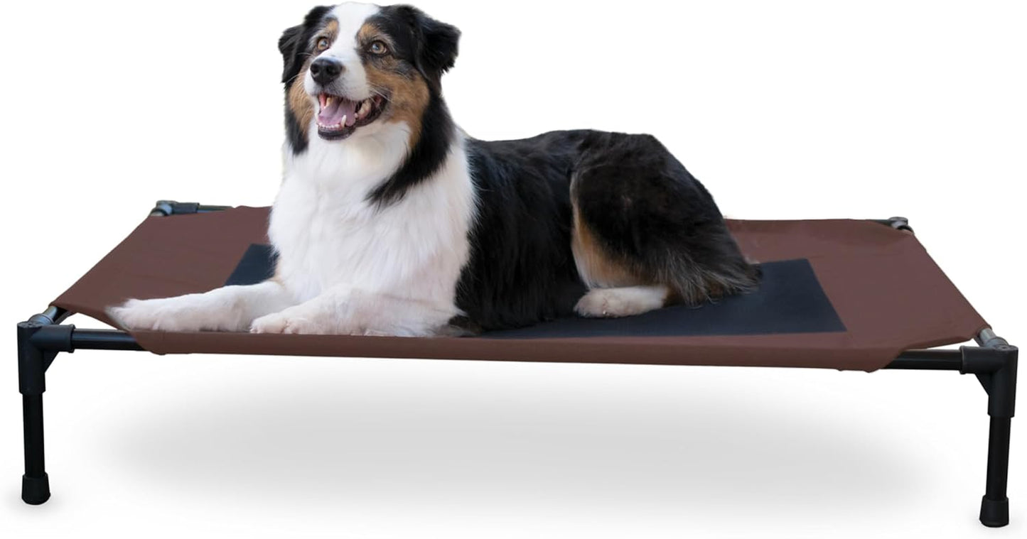 Elevated Outdoor Dog Cot - Breathable Cooling Hammock Pet Bed for Large Dogs, Washable Mesh Cover, Collapsible Portable Design, 42 x 30 In, Chocolate