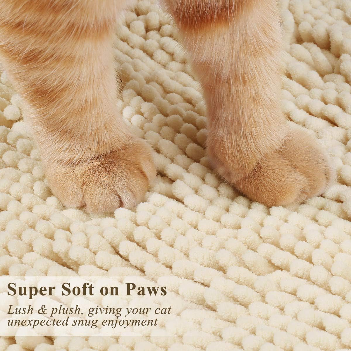 Cat Litter Mat - 31" x 20" Waterproof Litter Trapping Rug, Soft and Machine Washable, Beige