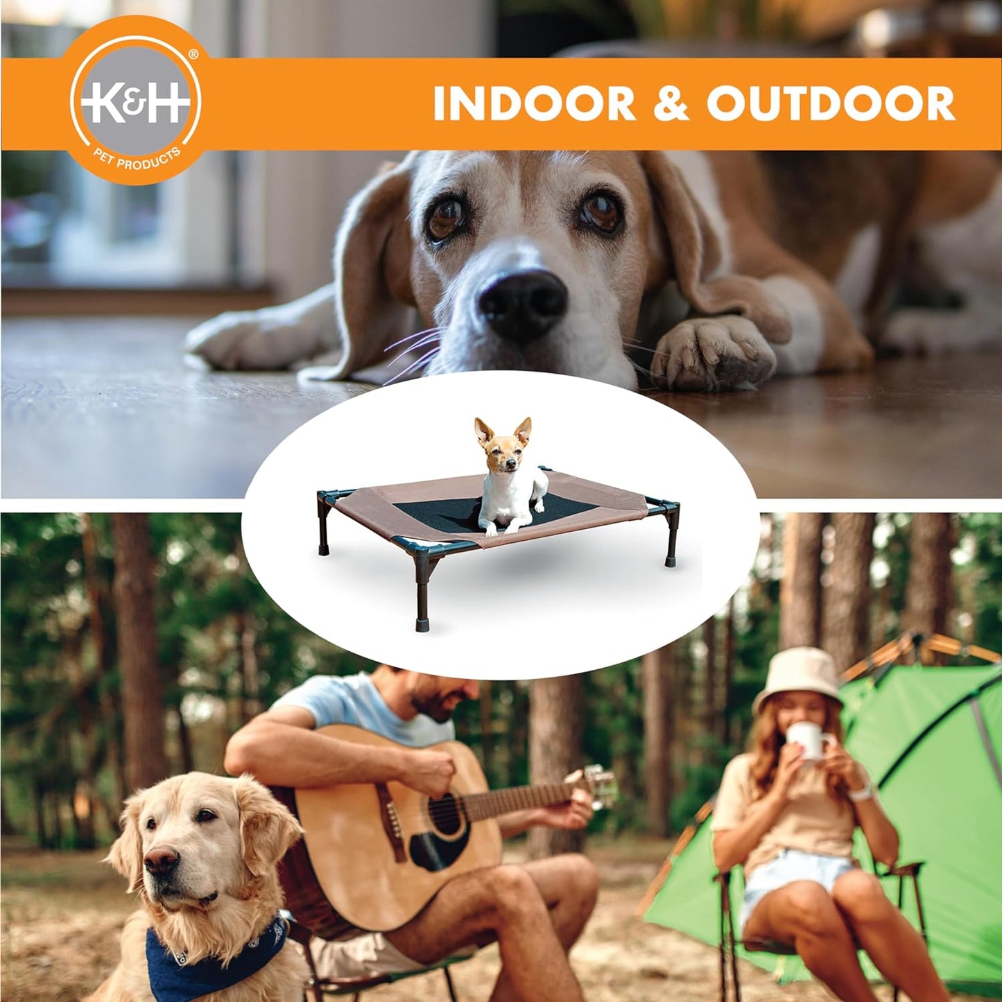 Elevated Outdoor Dog Cot - Breathable Cooling Hammock Pet Bed for Large Dogs, Washable Mesh Cover, Collapsible Portable Design, 42 x 30 In, Chocolate