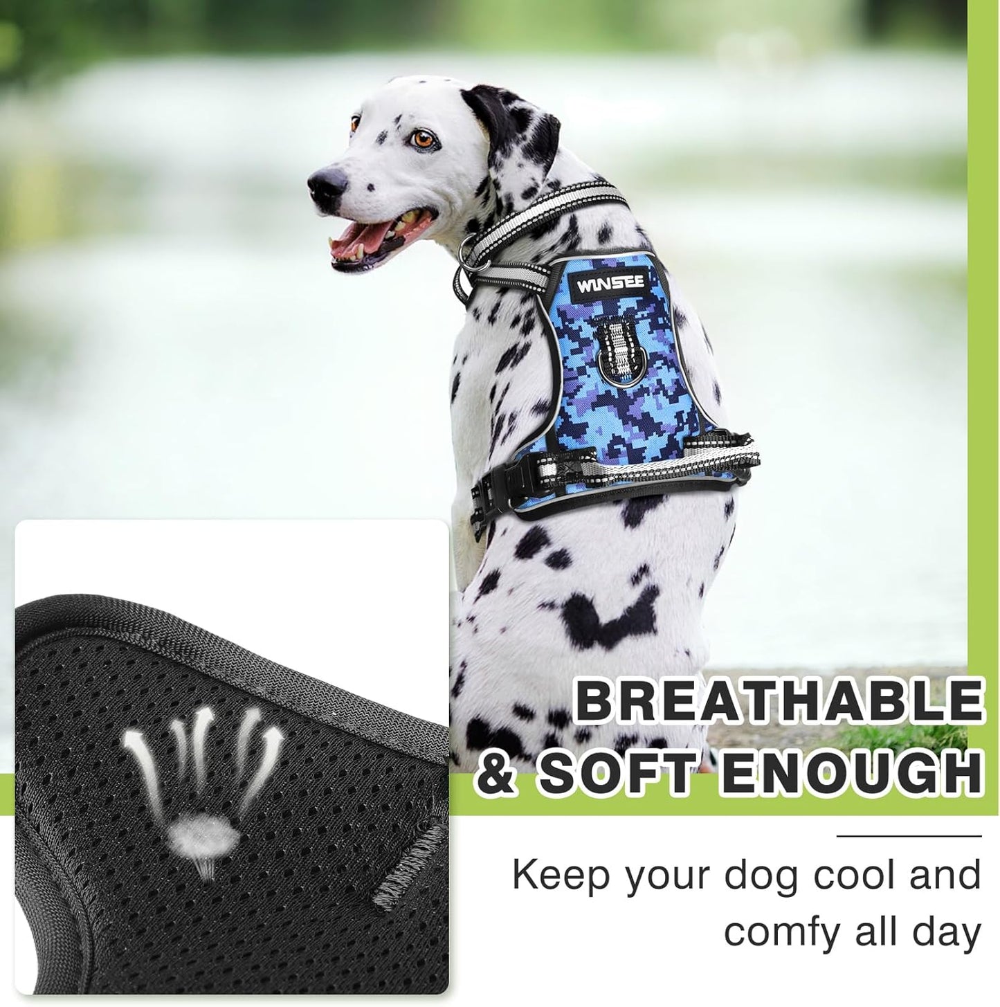 No-Pull Dog Harness with Adjustable Reflective Oxford Vest and Collar, Front/Back Leash Clips for All Dog Sizes, Easy Control Handle for Walking