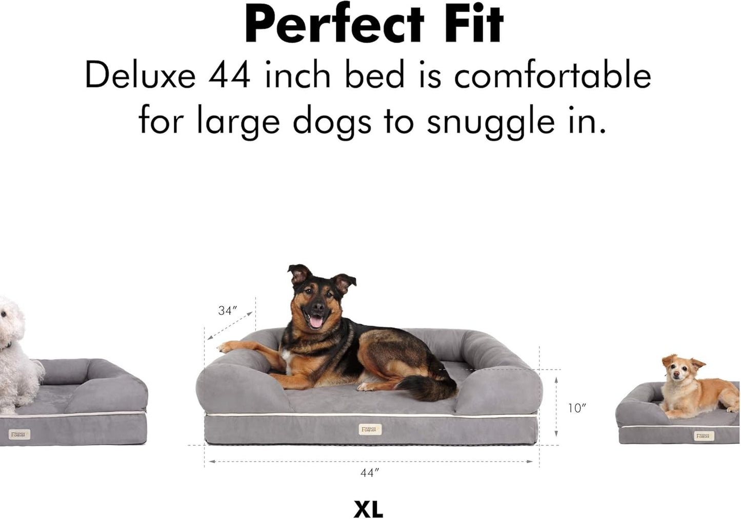 X-Large Orthopedic Dog Bed with Memory Foam Mattress, Calming Couch Design, Wall Rim Pillow, Water-Resistant Liner, Washable Cover, Non-Slip Bottom in Khaki Beige