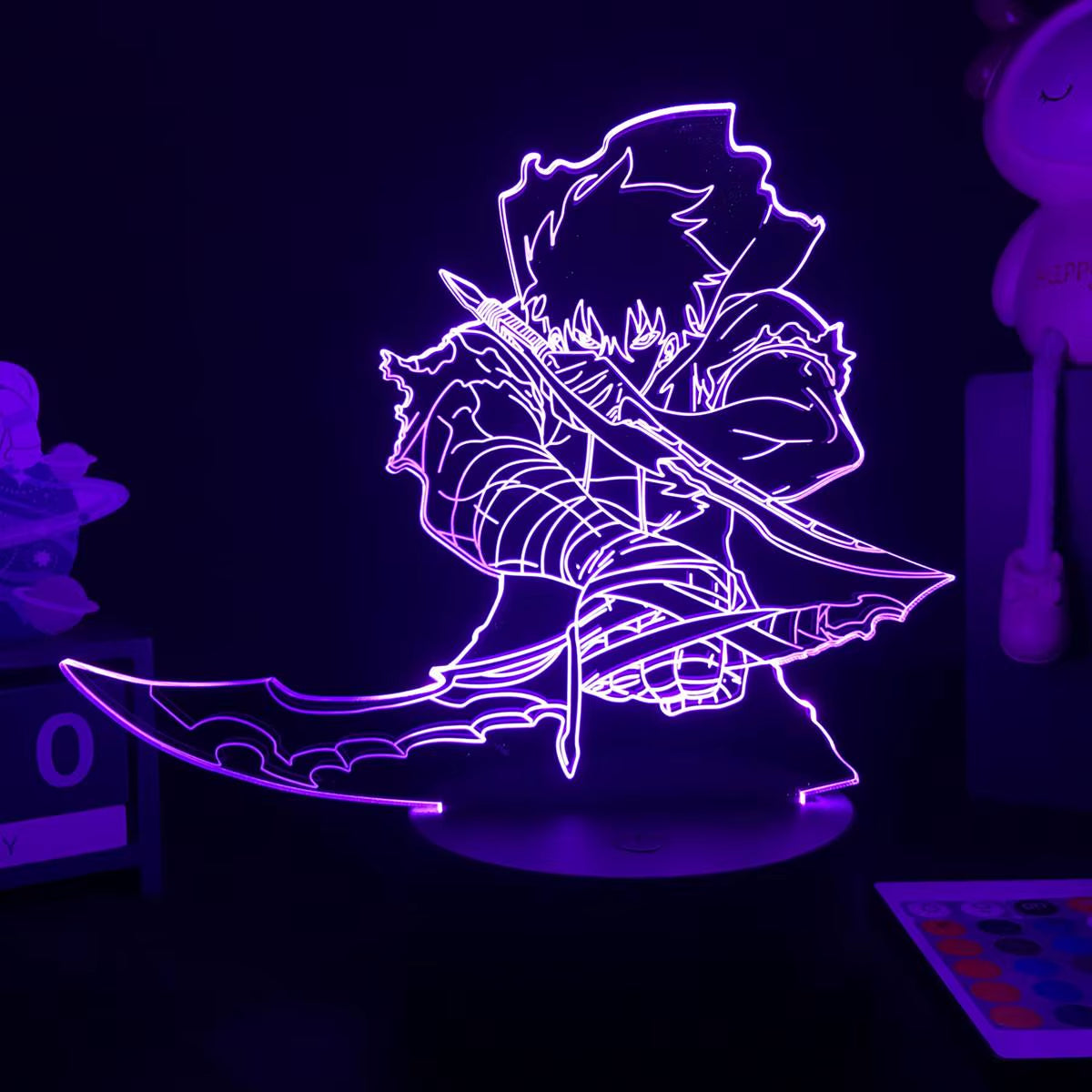 Anime LED Light Stand featuring Sung Jin-Woo Action Figure - Acrylic Decor for Boys' Bedrooms and Manga Enthusiasts