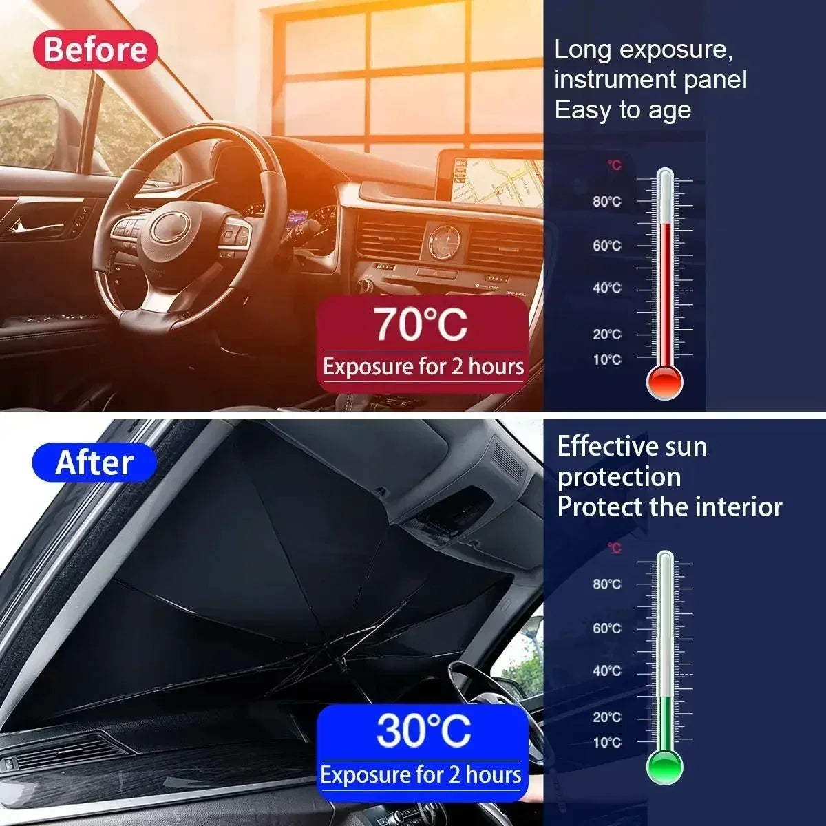 Foldable Car Windshield Sun Shade Umbrella for UV Protection and Heat Reduction