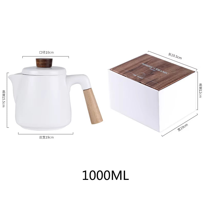 Japanese-Inspired Ceramic Tea Set with Wooden Handle and High Borosilicate Glass Teapot - Heat Resistant and Transparent