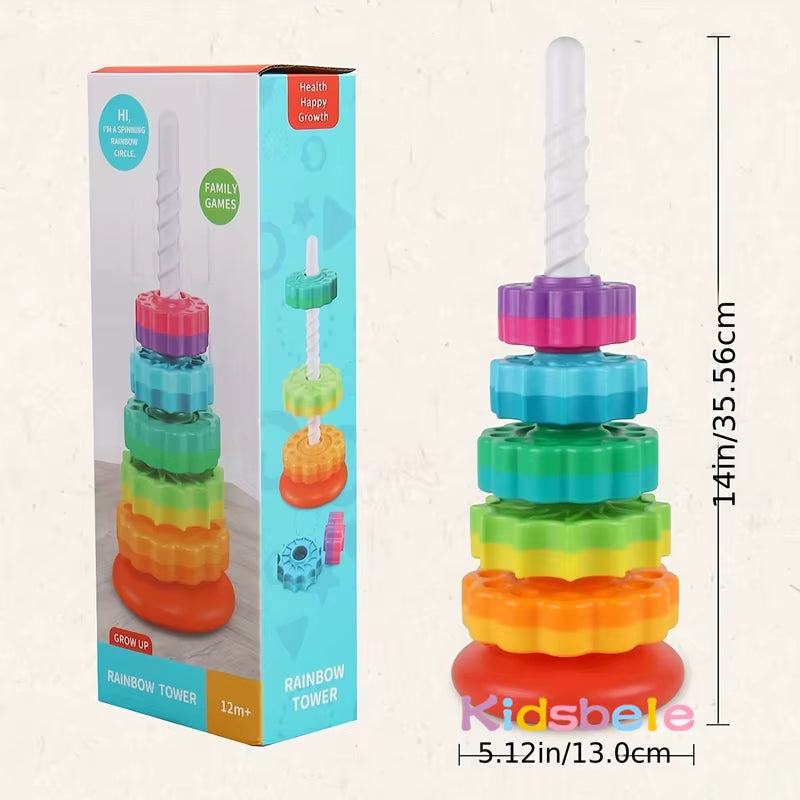 Rainbow Spinning Stacking Toy for Early Childhood Development and Intelligence Enhancement in Children