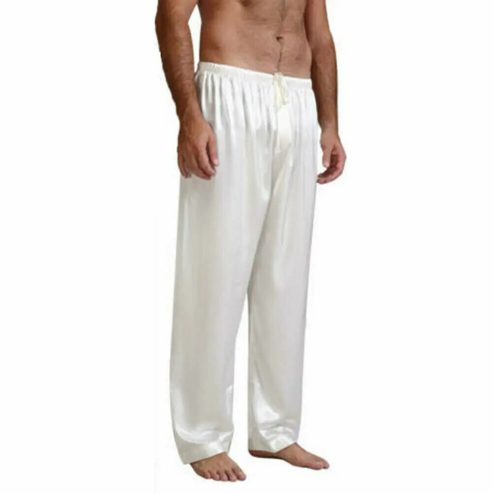 Men's Loose Silk Satin Pajama Pants - Casual Nightwear Sleep Bottoms
