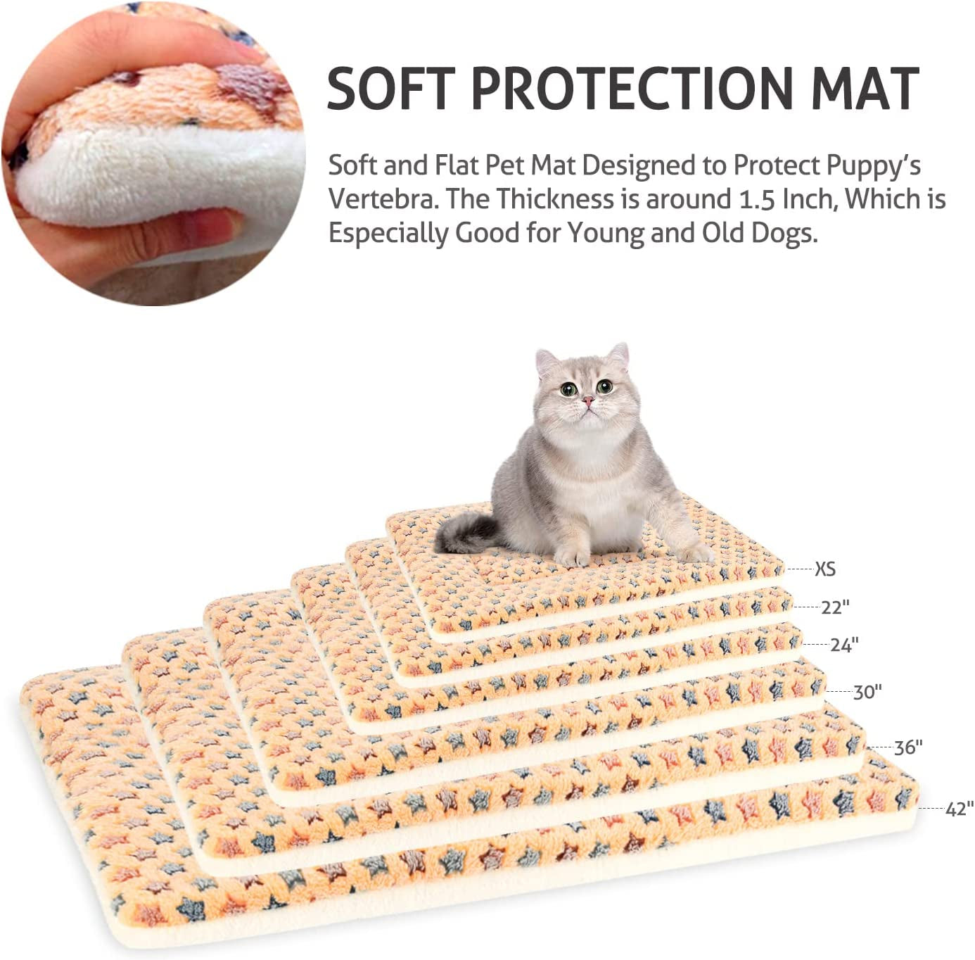 Ultra Soft Dog Crate Pad with Star Print - Washable Reversible Fleece Bed for Dogs and Cats, 21 x 12 Inch, Brown