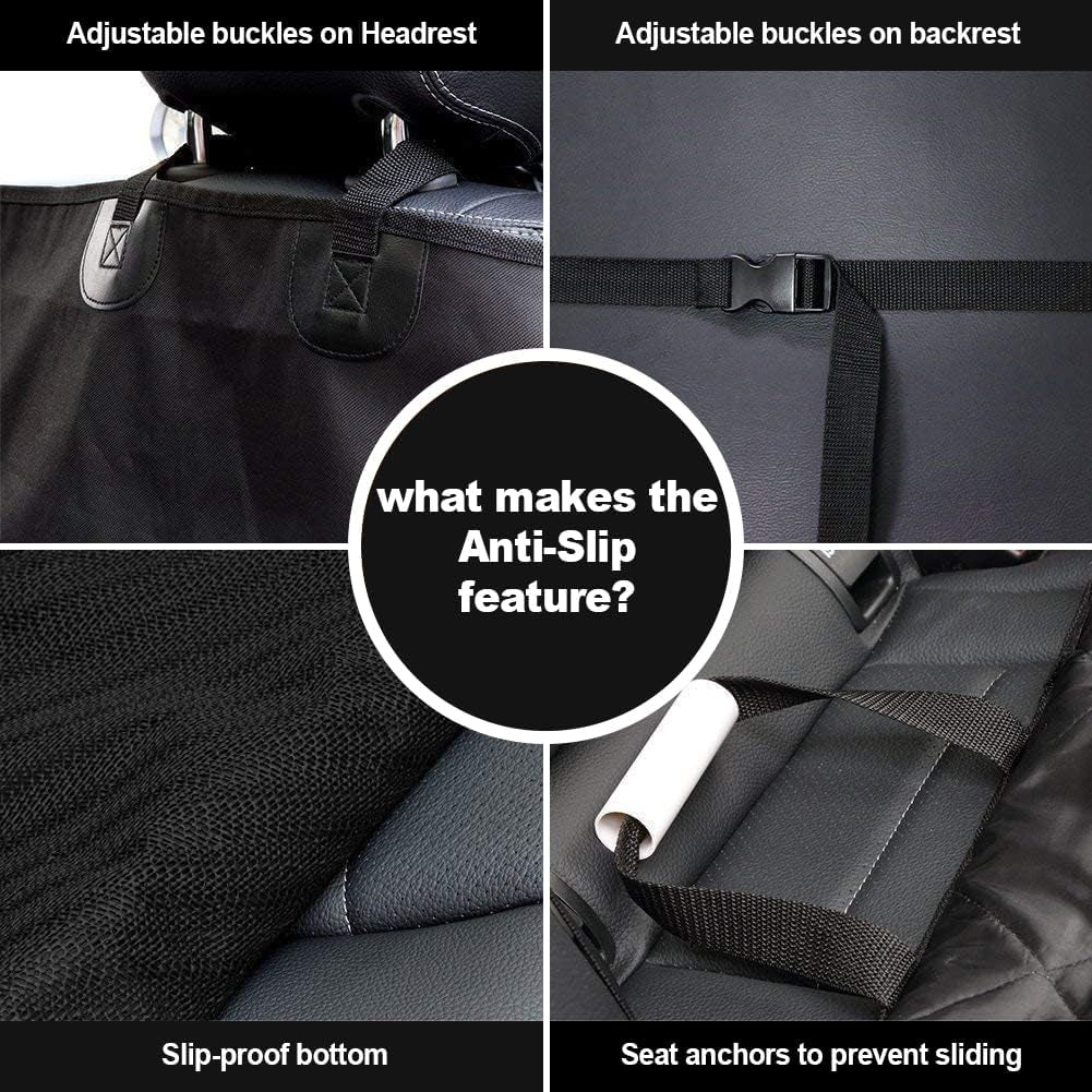 Premium Waterproof Dog Seat Covers for Cars, Trucks, and SUVs - Heavy-Duty 600D Fabric, Non-Slip Backing, Hammock Style, Black, Set of 2