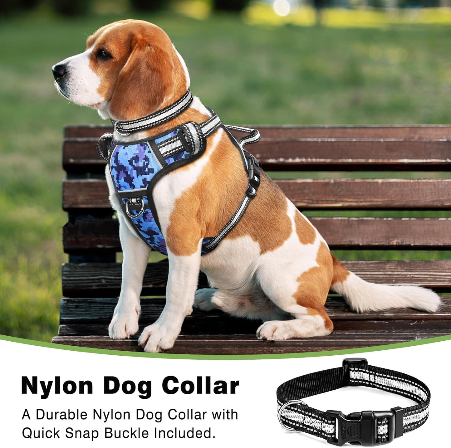 No-Pull Dog Harness with Adjustable Reflective Oxford Vest and Collar, Front/Back Leash Clips for All Dog Sizes, Easy Control Handle for Walking