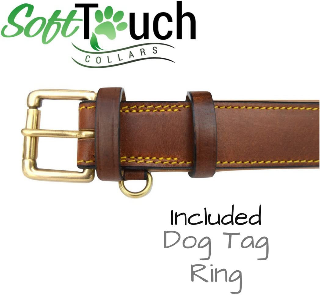 Premium Genuine Leather Padded Dog Collar - Large Brown, 24" Length x 1.5" Width, Fits Neck Sizes 18" to 21