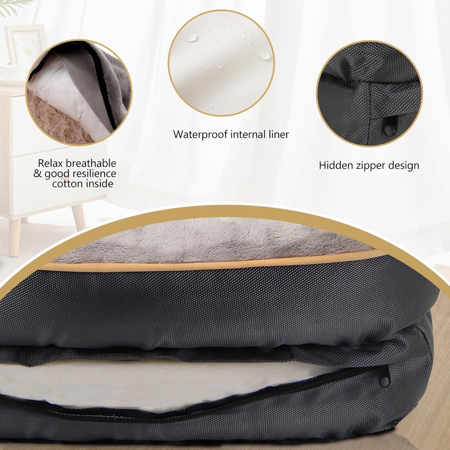 Orthopedic Large Memory Foam Dog Bed with Removable Washable Cover and Complimentary Squeaker Toy