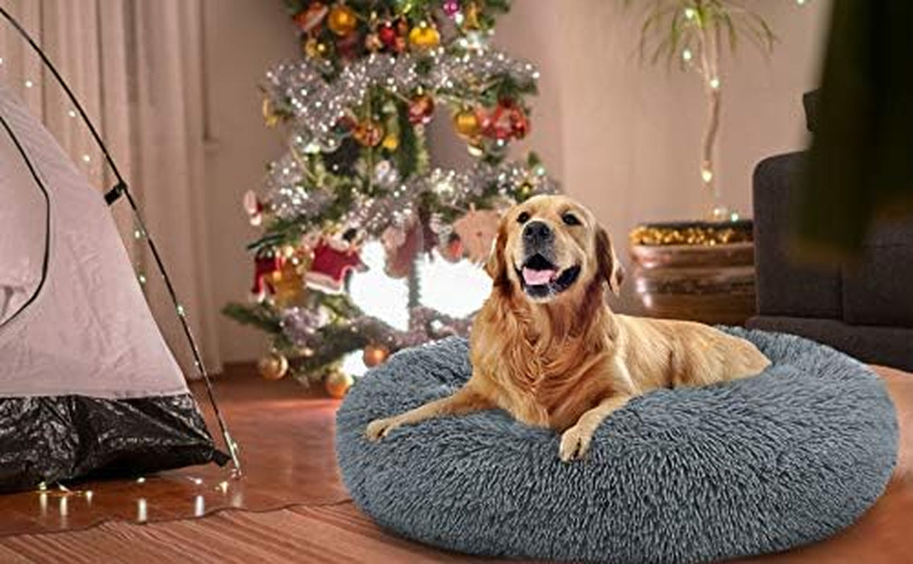 Cuddler Dog Bed with Soft Faux Fur Surface, Machine Washable Donut Pillow Design, Non-Slip Base, and Elegant Edging