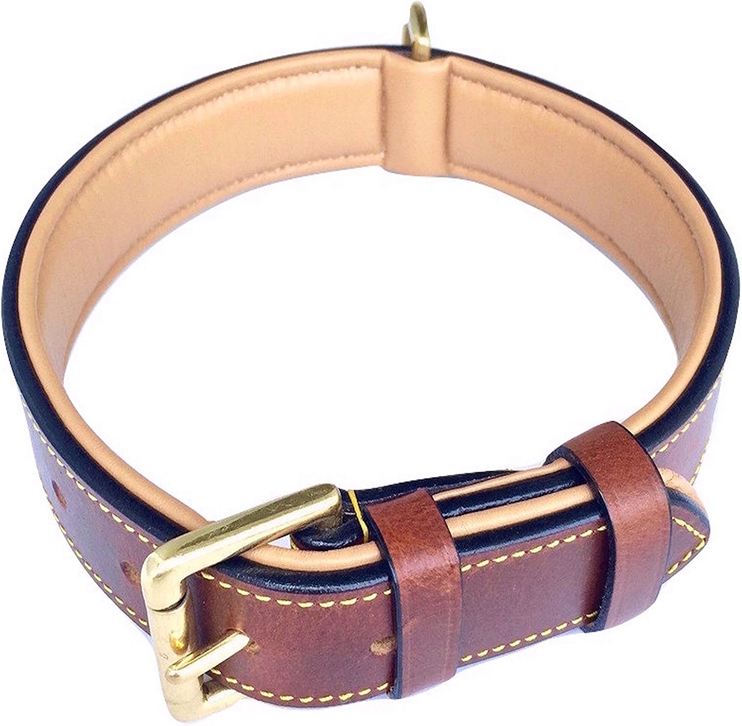 Premium Genuine Leather Padded Dog Collar - Large Brown, 24" Length x 1.5" Width, Fits Neck Sizes 18" to 21