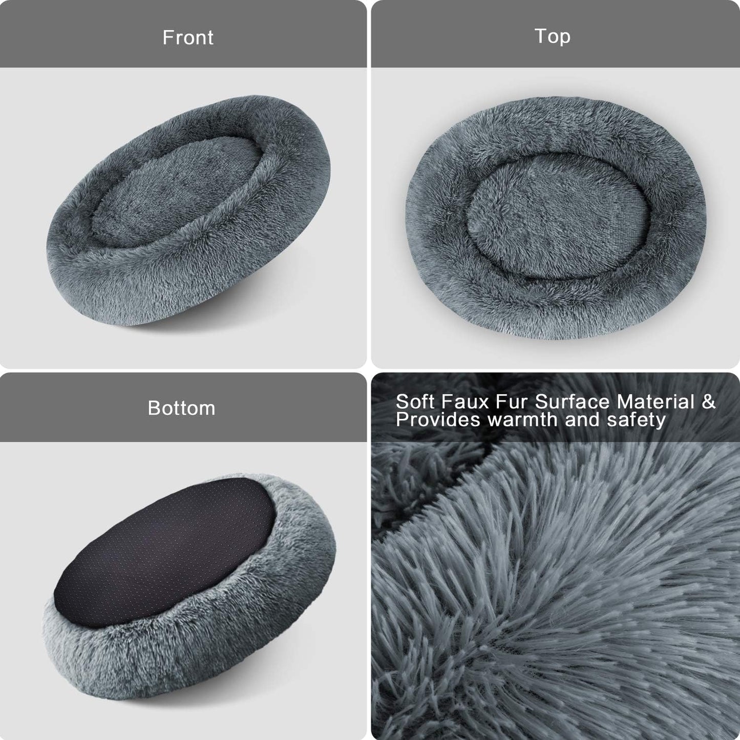 Cuddler Dog Bed with Soft Faux Fur Surface, Machine Washable Donut Pillow Design, Non-Slip Base, and Elegant Edging