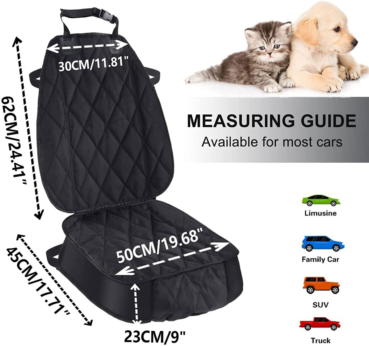 Premium Waterproof Dog Seat Covers for Cars, Trucks, and SUVs - Heavy-Duty 600D Fabric, Non-Slip Backing, Hammock Style, Black, Set of 2