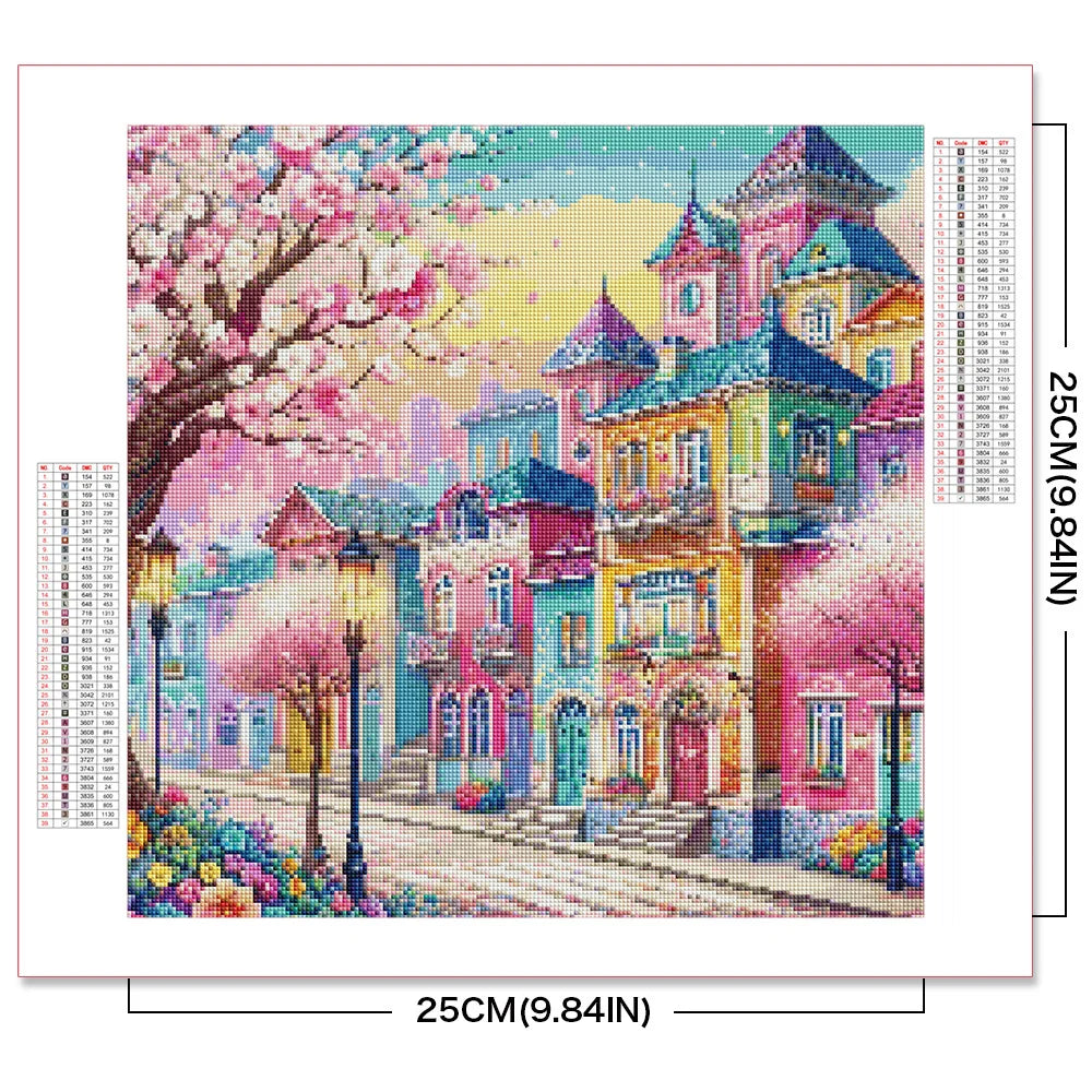 5D DIY Diamond Mosaic Art Kit - Pink Scenery House Street Painting - Complete Embroidery Set for Women - Ideal Gift for 2024