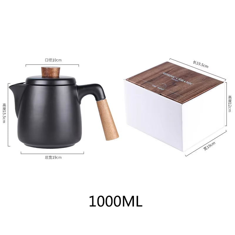 Japanese-Inspired Ceramic Tea Set with Wooden Handle and High Borosilicate Glass Teapot - Heat Resistant and Transparent