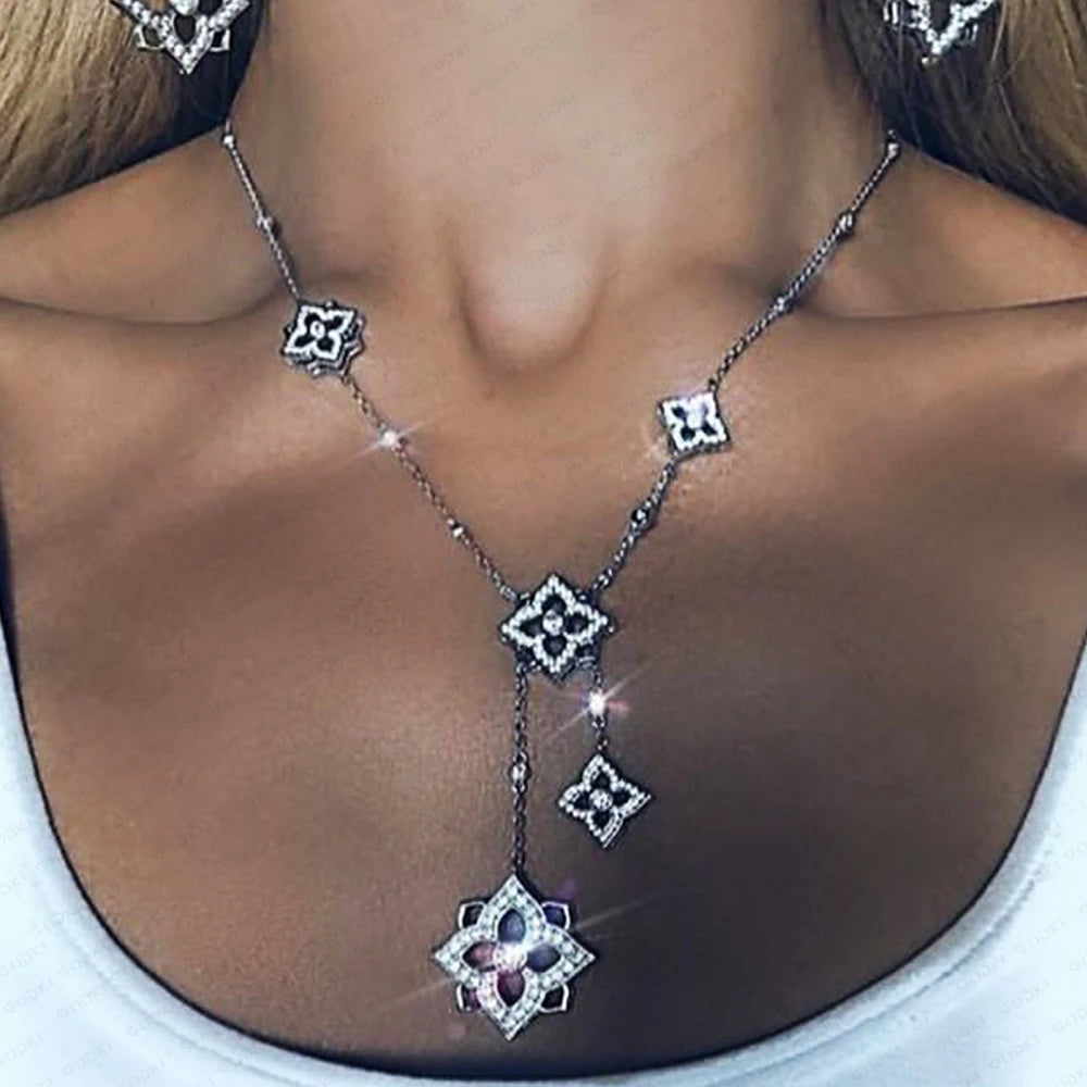 GODK TRENDY Long Tassel Statement Necklace for Women - Elegant Cubic Zirconia Bridal Jewelry Gift for Weddings and Parties