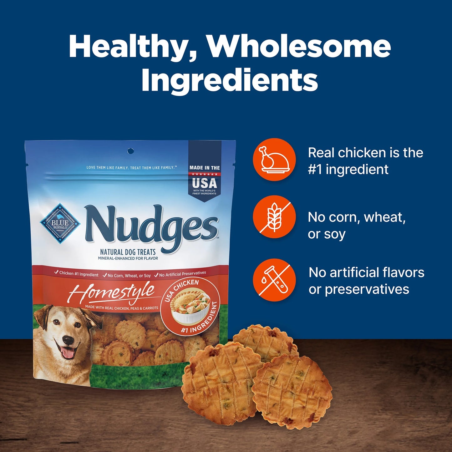 Nudges Homestyle Natural Dog Treats with Real Chicken, 16 oz Bag