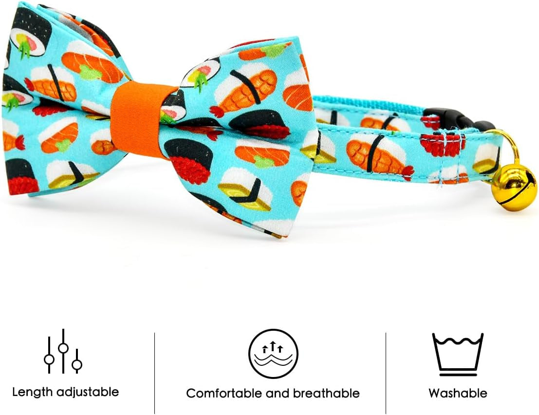 Sushi-Themed Breakaway Safety Collar with Bow Tie for Kittens - Ideal for Weddings and Birthdays