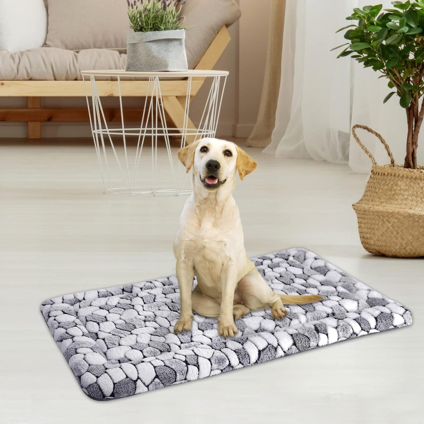 Reversible Dog Crate Pad Bed Mat (Warm & Cool) - Soft, Machine Washable Sleeping Mat for Small to XX-Large Dogs and Cats, Grey Stone Pattern